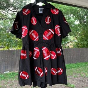 Queen Of Sparkles Women’s Large Red & black Football Romper NEW